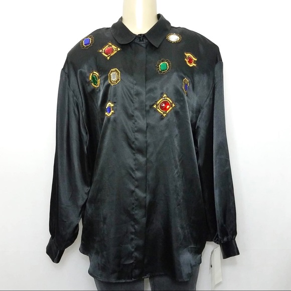 Tops - NWT LAURA & JAYNE TWO Black Jewel Blouse Plus 22W
